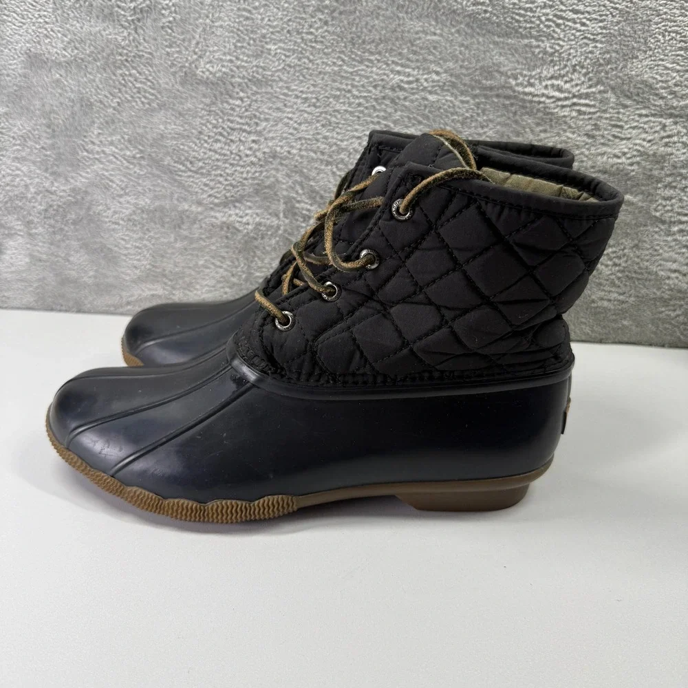 Sperry Saltwater Black Quilted Duck Boots Waterproof Ankle STS94063 Womens 9 M